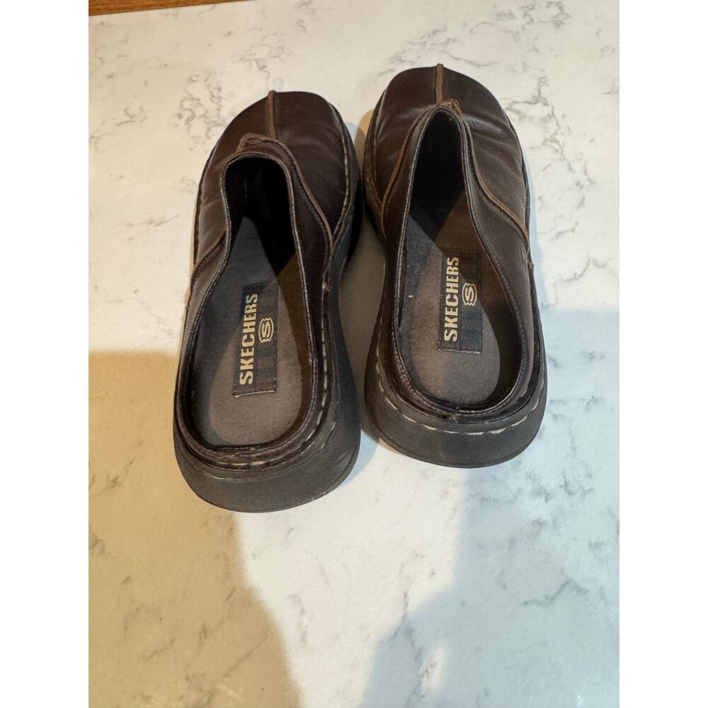vintage Skechers brown leather clog mules chunky platform heel size 7 True 90s - Picture 8 of 11